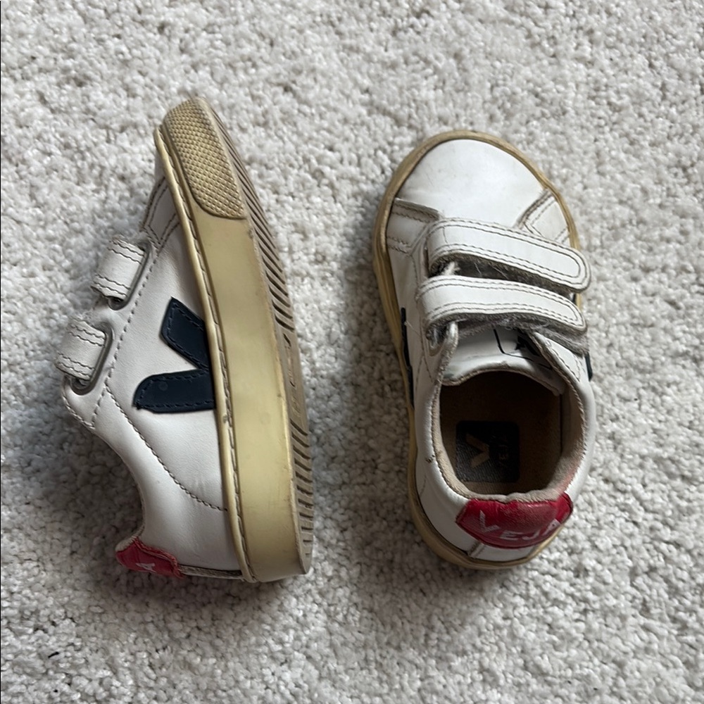 Veja Kids White and Navy Velcro Sneakers